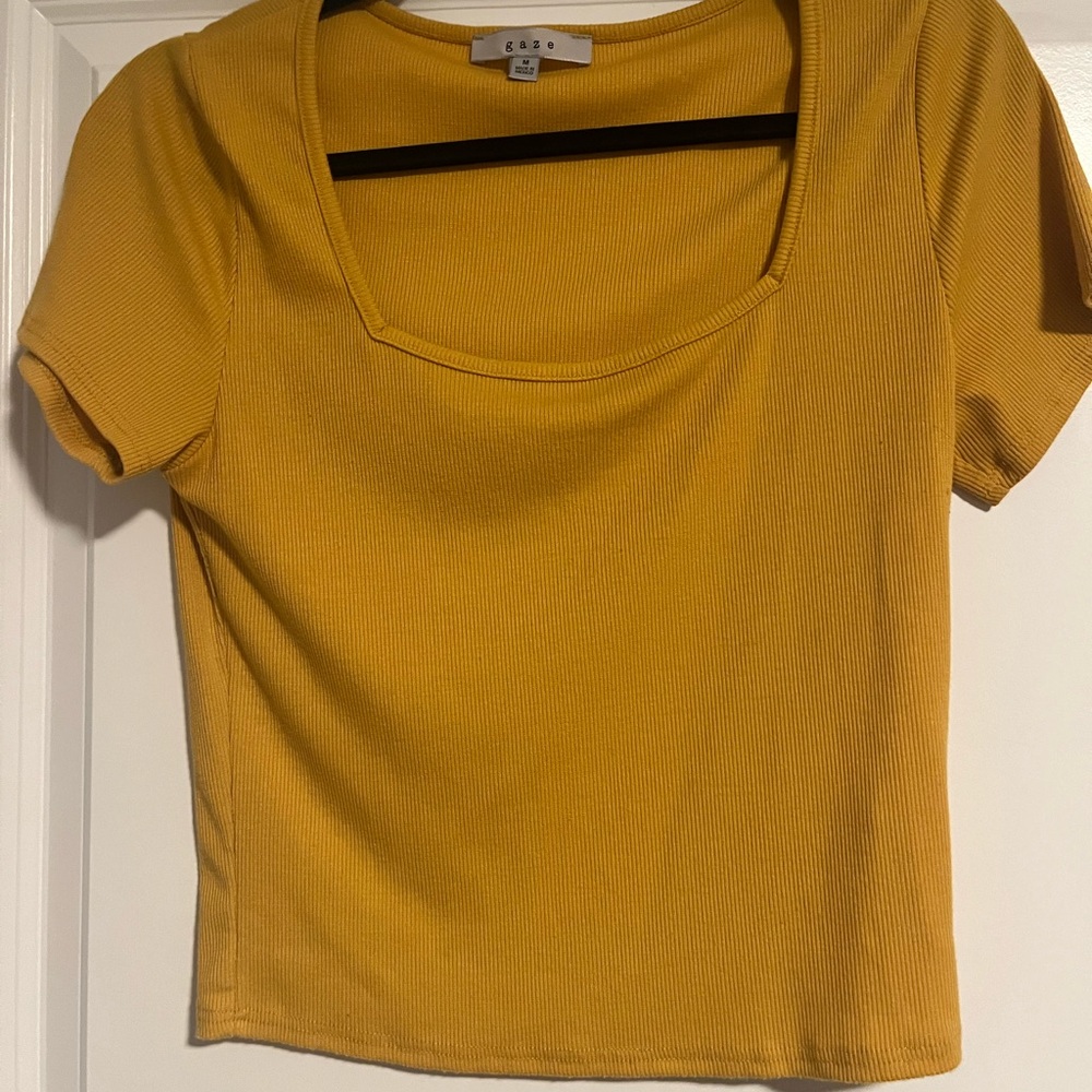 Yellow Ribbed Square Neck Top